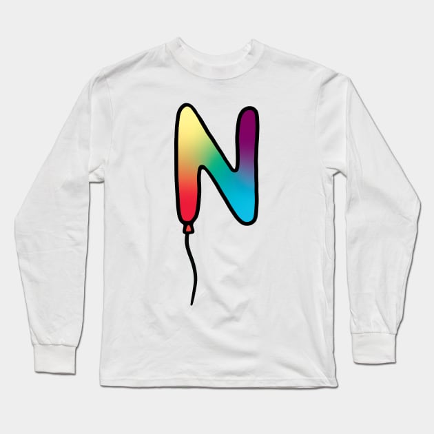 Initial Monogram Balloon Letter N Long Sleeve T-Shirt by murialbezanson